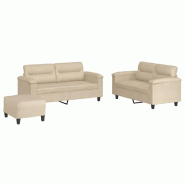 VidaXL Ensemble de canapés 3 pcs avec coussins crème tissu microfibre Modèle Corvessa - 3202324