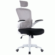 ZIK Chaise de bureau ergonomique pivotante avec soutien lombaire, accoudoirs et appui-tête, hauteur réglable - Blanc - blanc multi-matériau 7426883