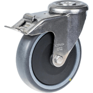 Roulette pivotante/frein de 125 mm en acier inoxydable avec disque conducteur gris Roulette pivotante/frein de 125 mm en acier inoxydable avec disque conducteur gris