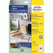 AVERY 400 étiquettes recyclées blanches, format 48,5 x 25,4 mm (10 feuilles A4 / cdt) - 4004182636572