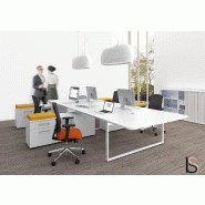 Bureau 4 personnes avec crédences et extension - MDD. - Blanc, Blanc
