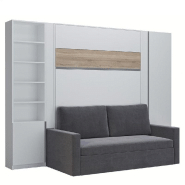 COMPOSITION LIT ESCAMOTABLE 160 BLANC MAT BANDEAU CHÊNE DJUKE SOFA CANAPÉ GRIS 2 COLONNES