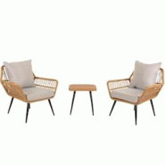 Décoshop26 - Ensemble de fauteuils et table d'appoint pour jardin en polyrotin et coussin gris clair 04_0006696 - gris 3000261842576 Décoshop26 - Ensemble de fauteuils et table d'appoint pour jardin en polyrotin et coussin gris clair 04_0006696 - gris 3000261842576
