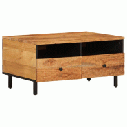 Décoshop26 - Table basse de salon avec tiroirs design rustique 80 x 54 x 40 cm bois massif d'acacia marron et fer DEC037183 - marron Bois massif 3000