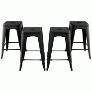 Helloshop26 - Lot de 4 tabourets de bar empilables 41 x 41 x 61 cm forte capacité 150 kg style industriel en métal noir 20_0018103 - 3000232245214