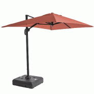 Oviala Business Parasol déporté inclinable 2x3 m et dalle sur roues terracotta - marron aluminium 115213