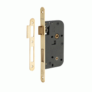 Serrure encastrable à condamnation pour porte de salle de bain et toilettes, axe 50mm, bouts ronds, laiton brossé - THIRARD - doré 3150260195019 Serrure encastrable à condamnation pour porte de salle de bain et toilettes, axe 50mm, bouts ronds, laiton brossé - THIRARD - doré 3150260195019