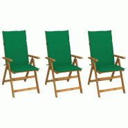 VidaXL Chaises Pliables De Jardin Lot De 3 Avec Coussins Bois D Acacia - vert 3064094