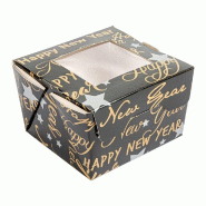 Boite confiserie motif Happy New Year noir, or 300 ml 8x7,5x5,5cm - par 600