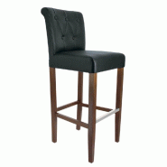 Chaise de bar d'intérieur Etoile dossier capitonné simili cuir noir - par 2