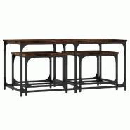 Décoshop26 - Set de 3 tables basses gigognes style industriel en bois d'ingénierie marron et métal DEC040540 - marron métal 3000264983511