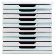 Exacompta MODULO A4 10 tiroirs fermés AutentiK gris lumière/3 couleurs (bordures) - multicolore 302303D