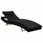 Helloshop26 - Transat chaise longue bain de soleil lit de jardin terrasse meuble d'extérieur avec oreiller résine tressée noir 02_0012560 - noir ac