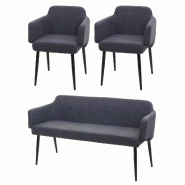 Mendler Set de salle à manger HWC-L13, set de 2 chaises + banquette Groupe de salle à manger Ensemble de salle à manger, tissu/textile ~ anthracite