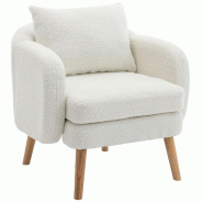 Merax Fauteuil avec coussins décoratifs et pieds en bois massif, chaise longue, fauteuil simple avec peluche en peluche, blanc - blanc multi-matéria