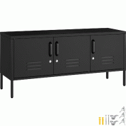 TecTake GmbH tectake Buffet, BAKER, acier thermolaqué, 120x37,5x55,5 cm, 2 compartiments étagère réglable, 3 portes verrouillables, noir - noir ac