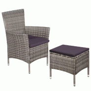 VidaXL Chaise Et Tabouret D Extérieur Et Coussins Résine Tressée Gris - gris multi-matériau 44092
