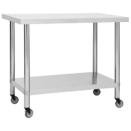 Vidaxl table de travail de cuisine avec roues 100x60x85 cm inox 51639