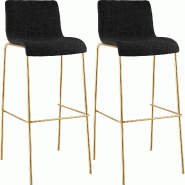 CLP Lot de 2 Tabourets de bar Hover en tissu piètement quatre pieds doré Tissu HBT: 100x43x48 cm Gris foncé - gris textile 328334
