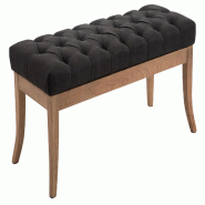 Décoshop26 - Banc design Chesterfield 100 cm avec coutures décoratives tissu gris foncé piétement en bois clair 10_0003691 - Bois massif 3000251719666