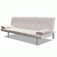 Helloshop26 - Canapé-lit réglable avec deu x oreillers similicuir blanc crème  02_0019535 - blanc Bois massif 3000999088000