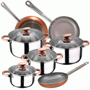 San Ignacio - Batterie de cuisine Nona 8 pièces en acier inoxydable et 3 poêles Bergner Optimum Plus (Ø18/22/26 cm) en aluminium pressé - multi-ma