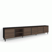 SKRAUT HOME Meuble TV, Banc Télé, 309x61x35 cm, Pour les TV jusqu'à 80", Design industriel, Chêne foncé et Noir - marron Bois manufacturé 645_3