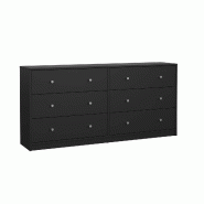 WellHome - Buffet Double avec 6 Tiroirs en coloris Noir 144 x 31 x 69 cm - Ebro Black - noir multi-matériau WH16214