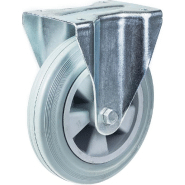 Roulette de 200 mm 8" à bandage caoutchouc gris, fixe et robuste, capacité de 205 kg Roulette de 200 mm 8" à bandage caoutchouc gris, fixe et robuste, capacité de 205 kg