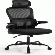 Chaise Bureau Ergonomique COSTWAY, avec Soutien Lombaire, Appui-Tête Réglable et Accoudoirs Rabattables - noir métal ON33339PW