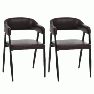Décoshop26 - Lot de 2 chaises de salle à manger style industriel rétro avec accoudoirs en métal et similicuir brun foncé 04_0008985 - métal 3000