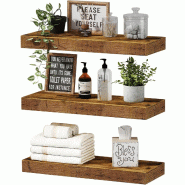 IvoQ Étagères Murales Flottantes Lot de 3 - 40x17 cm - Bois - Rustique & Industriel - Étagère Murale Marron - Bois manufacturé 8721161176435