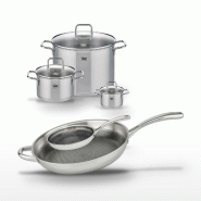 Lot de 3 Faitouts Elo Relief Evolution avec 2 Poêles 24/32cm - gris inox 3176239955682
