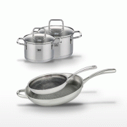 Lot Poêles 28cm & 32cm Elo Relief Evolution avec 2 Faitouts Elo - gris inox 3176239955170