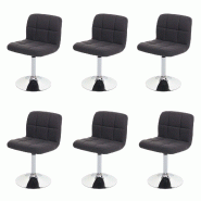 Mendler Lot de 6 chaises de salle à manger Kavala, chaise de cuisine, tissu/textile chrome pivotant MVG-certifié ~ gris foncé - gris textile 3x74174