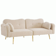 Merax canapé-lit 2 places 175 cm, dossier réglable 3 positions, pieds métal, 2 coussins, tissu bouclé, beige - beige multi-matériau WF281682683B