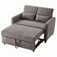 Merax canapé-lit 2 places convertible, dossier réglable 3 positions, coton-lin, 2 coussins, gris - gris multi-matériau WF256204205D Merax canapé-lit 2 places convertible, dossier réglable 3 positions, coton-lin, 2 coussins, gris - gris multi-matériau WF256204205D