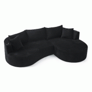 Merax Ensemble canapé , 2 places + méridienne gauche, avec porte-gobelet et coussin, design arqué, tissu velours côtelé, noir - noir W3358S00093