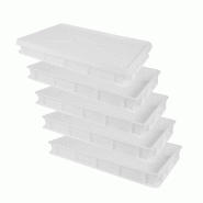 MOLDICA 5 boîtes empilables pour la levée du pain et des pizzas + 1 couvercle, polyéthylène, 60 x 40 x 7, blanc - plastique polypropylène PCOOK5COP1G1