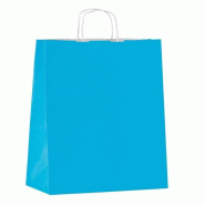 Sac kraft turquoise poignées torsadées 22x10x29cm - par 50 - papier kraft lisse