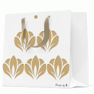 Sac luxe blanc découpe fleurs kraft poignées ruban 24x8x18 cm - par 12