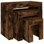 VidaXL Tables basses gigognes 3 pcs Chêne fumé Bois d'ingénierie Modèle Polaris Fixe Plus - 815984