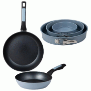 BERGNER - Jeu de 2 Poêles Ø20/26cm en Aluminium Pressé Compatible Induction avec Jeu de 3 Moules à Four Ronds Ø12/Ø18/Ø22cm - PK9517