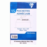 Clairefontaine Lot de 34 Paquet filmé de 15 pochettes Adhéclair blanches 162x229/C5, 120 g/m², adhésive avec bande - 3329688242159