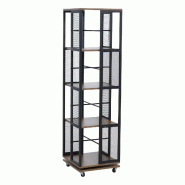 Décoshop26 - Bibliothèque rotative étagère style industriel avec roulettes 147 cm en métal et MDF brun clair 04_0008771 - 3000267134439