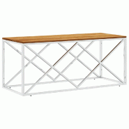 Décoshop26 - Table basse de salon design moderne en acier inoxydable argenté et bois massif d'acacia DEC037254 - argenté inox 3000263185848