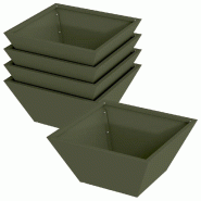Helloshop26 - Lot de 5 cache-pots de jardin trapézoïdale moderne 35 x 35 x 15 cm en acier vert olive 02_0052361 - vert métal 3000237377170