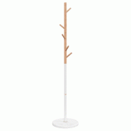 Helloshop26 - Porte-manteau sur pied pratique 172 x 37 x 37 cm avec 6 patères style moderne couloir en fer enduit de poudre blanc 02_0047588 - blanc