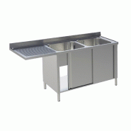 KBS Gastrotechnik KBS Centrale de rinçage 1600x700x850 mm 2 cuves à droite avec meuble bas 2 portes - Acier inoxydable 18/10 92022101