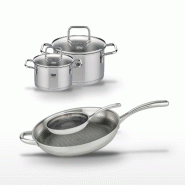 Lot de 2 Poêles 24/32cm & 2 Faitouts 12/16cm Elo Relief Evolution - gris inox 3176239954944